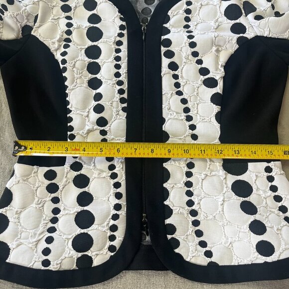 Joseph Ribkoff Fitted Textured Black & White Dotted Stretch Blazer Jacket - Picture 10 of 16